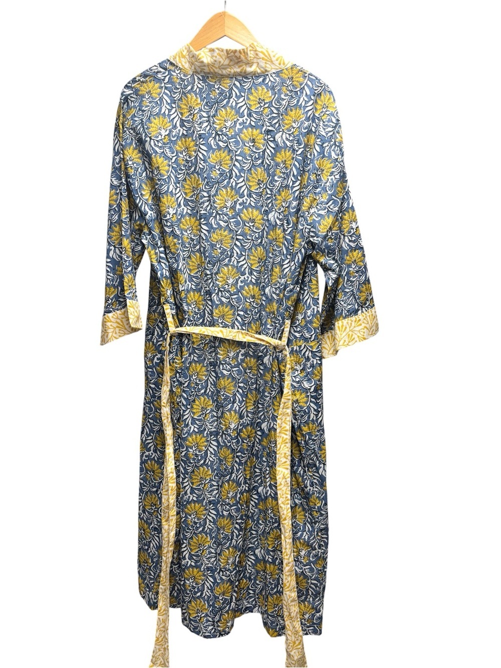 NWT Lime Tree Design Full Length Cotton Kimono Jaipur Blue & Yellow - Picture 4 of 11